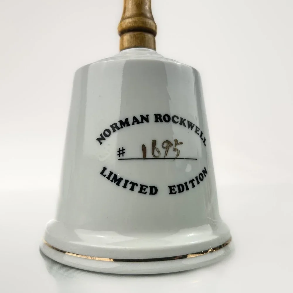 Norman Rockwell Porcelain Bell | Illustrated Bell w/ Wooden Handle | Vintage